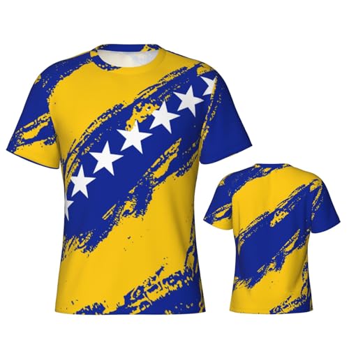 Male T-Shirt Bosnien Und Herzegowina Flagge Herren T-Shirt Rundhals Laufshirt Klassisch Sport Oberteile,Personalisierte XXL von Generic