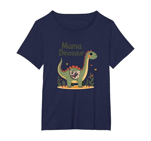 Mama Dinosaurier: Niedliche prähistorische Mutterliebe T-Shirt, Damen Große Größen, Marineblau, 4X von Generic