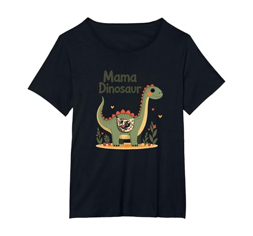 Mama Dinosaurier: Niedliche prähistorische Mutterliebe T-Shirt, Damen Große Größen, Schwarz, 6X von Generic