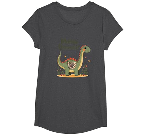 Mama Dinosaurier: Niedliche prähistorische Mutterliebe T-Shirt, Girls, Anthrazit Meliert, S von Generic