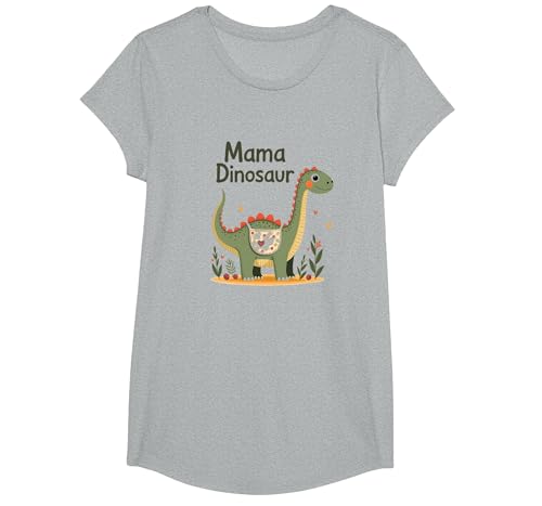 Mama Dinosaurier: Niedliche prähistorische Mutterliebe T-Shirt, Girls, Grau Meliert, Mittel von Generic