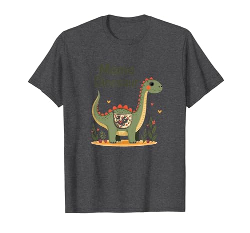 Mama Dinosaurier: Niedliche prähistorische Mutterliebe T-Shirt, Herren, Anthrazit Meliert, M von Generic