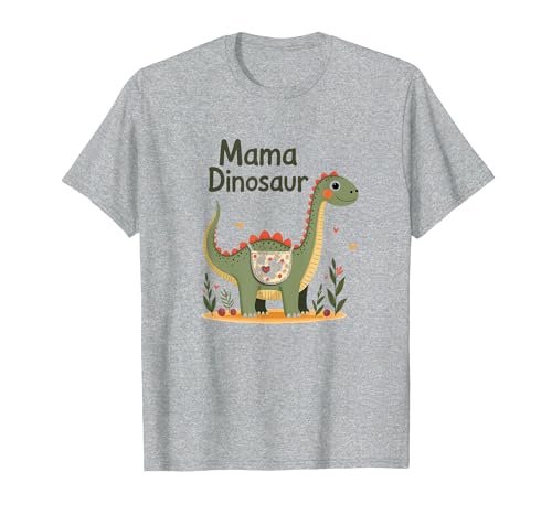 Mama Dinosaurier: Niedliche prähistorische Mutterliebe T-Shirt, Herren, Grau Meliert, L von Generic