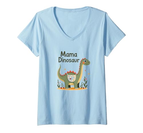 Mama Dinosaurier: Niedliche prähistorische Mutterliebe T-Shirt mit V-Ausschnitt, Damen, Himmelblau, XXL von Generic