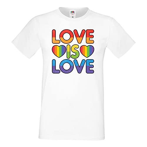 Man T-Shirt Gay Homosexual Pride Lesbian Bi LGBT Transgender Queer Love is Love 2, White, M von Generic