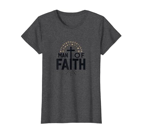 Man of Faith Religiöses Andachtskreuz für Männer T-Shirt, Damen, Anthrazit Meliert, XS von Generic