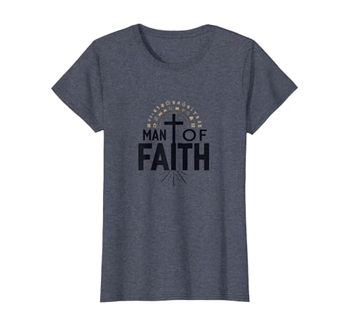 Man of Faith Religiöses Andachtskreuz für Männer T-Shirt, Damen, Blau Meliert, XS von Generic