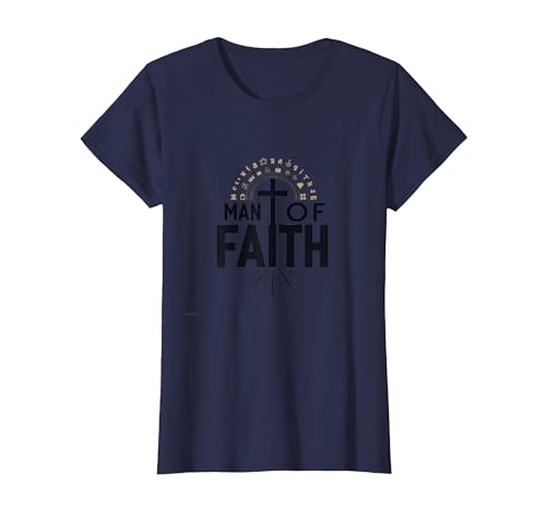 Man of Faith Religiöses Andachtskreuz für Männer T-Shirt, Damen, Marineblau, XS von Generic