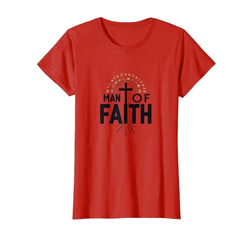 Man of Faith Religiöses Andachtskreuz für Männer T-Shirt, Damen, Rot, XS von Generic