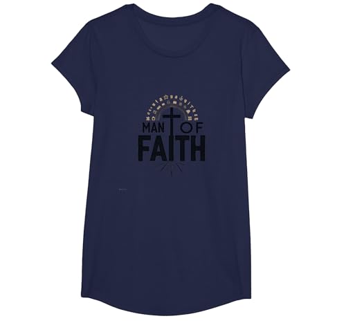 Man of Faith Religiöses Andachtskreuz für Männer T-Shirt, Girls, Marineblau, XS Man of Faith Religiöses Andachtskreuz für Männer T-Shirt, Girls, Marineblau, XS von Generic