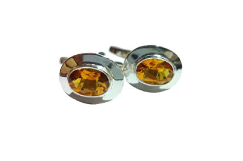 Manschettenknöpfe Silber Citrin 6 x 8 mm Oval 2,5 Karat Citrin Manschettenknöpfe Natur Madiera Citrin Manschettenknöpfe für Herren Verlobung Hochzeit Manschettenknöpfe von Generic