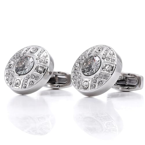 Manschettenknöpfe aus Metall in Silber mit rundem Blitz-Diamant-Motiv, französische Hemdmanschettenknöpfe von Generic