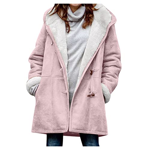 Mantel Damen, weihnachtsdeko Wollwalk Jacke Caban Jacke weihnachtsdeko Biker Lederjacke Grobe Strickjacke Fahrrad Regenbekleidung Outdoorjacke Echtleder Jacken(Rosa-1, XXL) von Generic