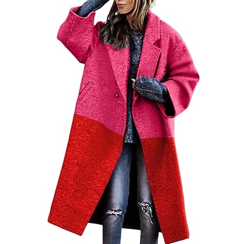 Mantel Damen Lang mit Karomuster, Warm Trenchcoat Kariert Wintermantel Elegant Reverskragen Übergangsmantel Übergroßer Mantel Fashion Herbstmantel Freizeit Winterjacke Outdoor Jacken von Generic