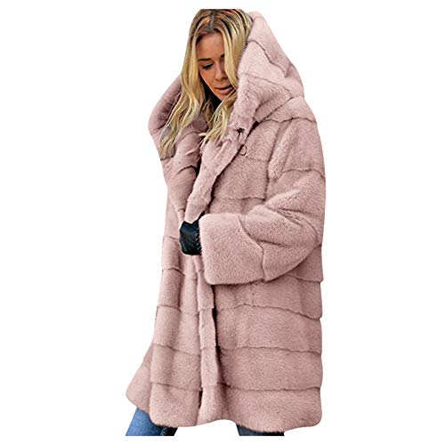 Mantel Damen Warme Kunstfell Felljacke Winterjacke mit Kapuze Lange Elegant Cardigan Flauschige Parka Pelzmantel Langarm Einfarbig Jacke Kuschelig Wintermantel Outdoor Fellmantel von Generic