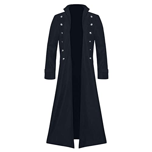Mantel Herren, Mantel Herren Trenenchcoat für Herren Einfarbig Vintage-Stil Mittelalterlicher Stil Gothic-Mantel Zweireihig Renaissance-Jacke FüR Herren Performance-KostüMe Motorrad Winddichter von Generic