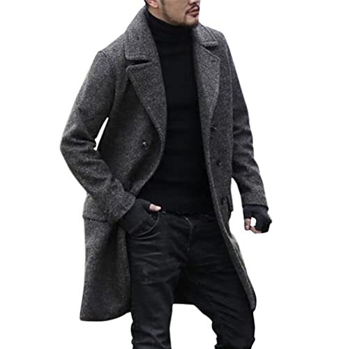 Mantel Herren Lang, Trenchcoat Herren Umlegekragen,Wollmantel Herren Zweireihiger Slim Fit Warmer Einfarbig Winterjacke Stylischer Herrenmantel Lässig Windbreaker Coat Jacke Herbst Winter für Männer von Generic