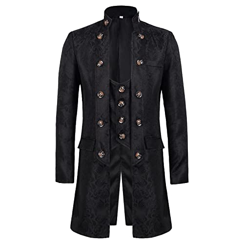 Mantel Herren Schwarz - Herren Gothic Steampunk Frack Mantel Gericht Vintage Kleid Mit Kapuze Umhang Windjacke Cosplay Halloween Fashing Smoking Kostüm von Generic