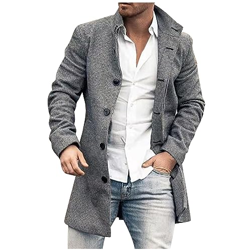 Mantel Herren Winter Übergangsjacke Wanderjacke Trenchcoat Wintermantel Outdoor Herbst Langarm Jacken Warme Vintage Übergrößen Halloween Outfit Männer Jacket Grau L von Generic