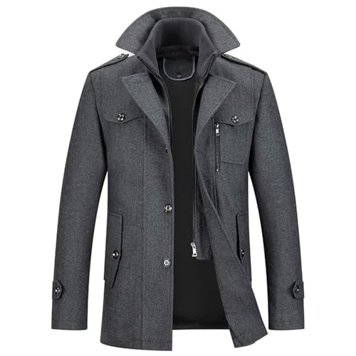 Mantel Herren Wollmantel Winter,Abnehmbarer Kragen Wintermantel Langmantel Warme Wolljacke Herrenmantel mit Doppelkragen Trenchcoat Jacken Lässiger Einfarbiger Kaschmirmantel,Wolle Business Freizeit von Generic