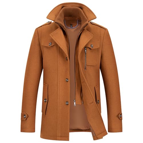 Mantel Herren Wollmantel Winter,Abnehmbarer Kragen Wintermantel Langmantel Warme Wolljacke Herrenmantel mit Doppelkragen Trenchcoat Jacken Lässiger Einfarbiger Kaschmirmantel,Wolle Business Freizeit von Generic