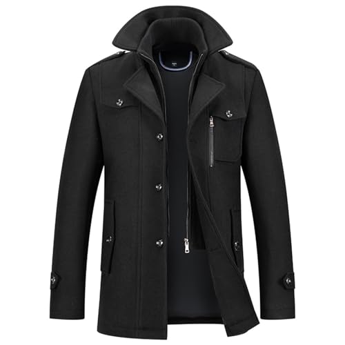 Mantel Herren Wollmantel Winter,Abnehmbarer Kragen Wintermantel Langmantel Warme Wolljacke Herrenmantel mit Doppelkragen Trenchcoat Jacken Lässiger Einfarbiger Kaschmirmantel,Wolle Business Freizeit von Generic