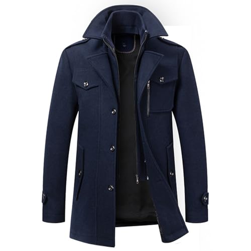 Mantel Herren Wollmantel Winter,Abnehmbarer Kragen Wintermantel Langmantel Warme Wolljacke Herrenmantel mit Doppelkragen Trenchcoat Jacken Lässiger Einfarbiger Kaschmirmantel,Wolle Business Freizeit von Generic
