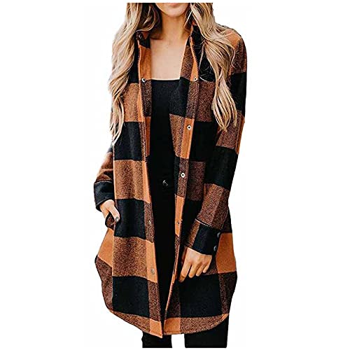 Mantel Kariertes Damen Hemd Winter Bluse Langer Langarm Jacke Knielang Parka Warm Wintermantel Elegant Winterjacke Chic Klassischer Knopfleiste Casual von Generic