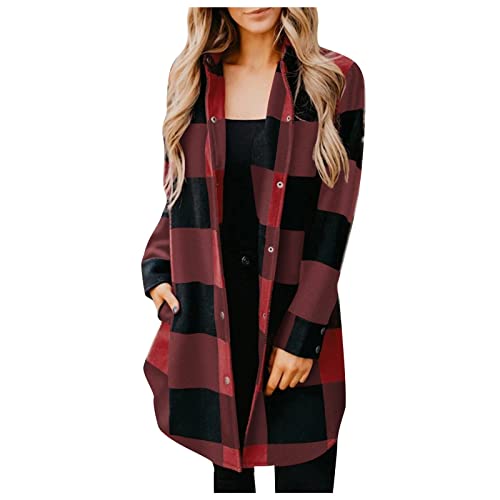 Mantel Kariertes Damen Hemd Winter Bluse Langer Langarm Jacke Knielang Parka Warm Wintermantel Elegant Winterjacke Chic Klassischer Knopfleiste Casual von Generic