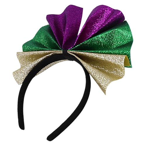 Mardi Gras Stirnband mit Schleife - Groß Knoten Stirnband Karneval Fasching Party Stirnband Lila Grün Gold Extra Breit Glitzer Schleife Karneval Fasching Party Kostüm Fasching Kopfbedeckung Karneval D von Generic