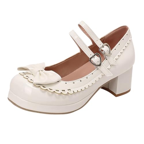 Mary Jane Damen Mädchen Schnalle Gurt Schleife Mund Flach Weich Wohnungen Elegant Lolita Prinzessin Schuhe Pumps Hochzeitskleid Bankett, weiß, 40 EU Mary Jane Damen Mädchen Schnalle Gurt Schleife Mund Flach Weich Wohnungen Elegant Lolita Prinzessin Schuhe Pumps Hochzeitskleid Bankett, weiß, 40 EU von Generic