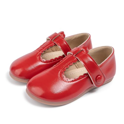 Mary Jane Halbschuhe Mädchen Lederschuhe Hochzeit Ballerinas Prinzessin Party Kleid Tanz Schuhe 23 EU,Rot von Generic