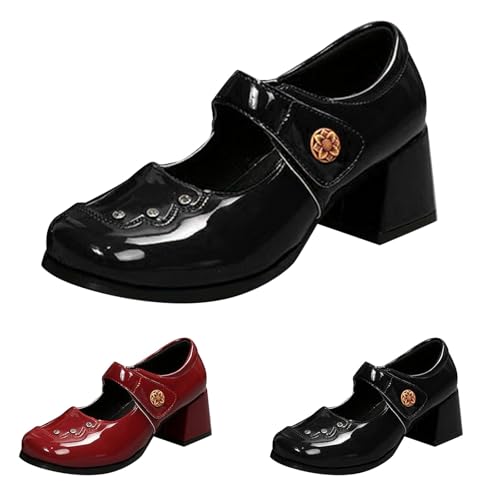 Mary Jane Halbschuhe für Damen Blockabsatz - Ballerinas Damen elegant mit Riemchen - high Heels Slip On Kleidschuhe pu-Leder Loafers Square Toe Einzelneschuhe Hochzeits Stöckelschuhe Mary Jane Halbschuhe für Damen Blockabsatz - Ballerinas Damen elegant mit Riemchen - high Heels Slip On Kleidschuhe pu-Leder Loafers Square Toe Einzelneschuhe Hochzeits Stöckelschuhe von Generic