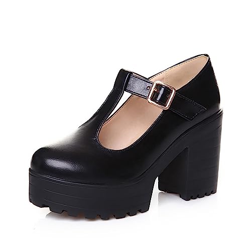 Mary Jane Schuhe Damen Plateau Gothic - Pumps Damen Blockabsatz - Chunky high Heels T-Riemen Halbschuhe Schnalle Riemchensandalen Blockabsatz Stöckelschuhe Slip-on Loafers Einzelne Schuhe von Generic