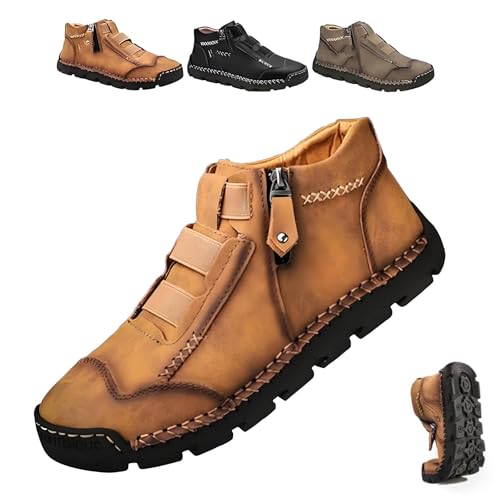 Matufit Schuhe for Herren, Herren Leder wasserdichte rutschfeste modische orthopädische Schuhe, Slip-On leichte Loafer(Brown,6.5) von Generic