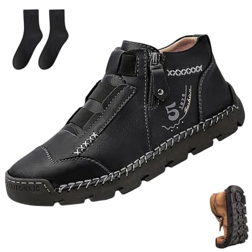 Matufit-Schuhe for Herren, wasserdichte Slipper aus echtem Leder mit orthopädischer Unterstützung, leichte, rutschfeste Freizeit-Modeschuhe(Black,12.5) von Generic