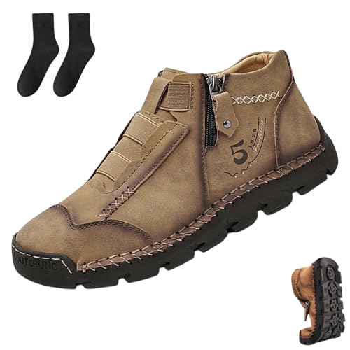 Matufit-Schuhe for Herren, wasserdichte Slipper aus echtem Leder mit orthopädischer Unterstützung, leichte, rutschfeste Freizeit-Modeschuhe(Khaki,13.5) von Generic