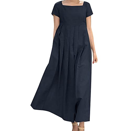 Maxi Sommerkleid Damen Casual Drucken Freizeitkleid V-Ausschnitt Kurzarm A-Linie Sommerkleid Baumwolle Leinen Kleid Große Größen Abendkleid Beach Maxi Dress Vintage Lange Sommerkleid Damen Luftige von Generic
