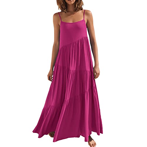 Maxikleider Damen Elegant Frauen-Sommer-beiläufiges lockeres Kleid Spaghetti-Träger-Strand-Vertuschung-Lange Cami-Maxi-Kleider Sexy Sommerkleider Damen 48 von Generic