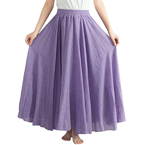 Maxirock Damen Elegant,Faltenrock Damen Lang,Lange Röcke Damen Einfarbig Freizeitrock Swing Maxi Rock A Linie Baumwolle Plisseerock Elastischer Bund Damenrock Strandrock Leicht Herbst Sommer von Generic