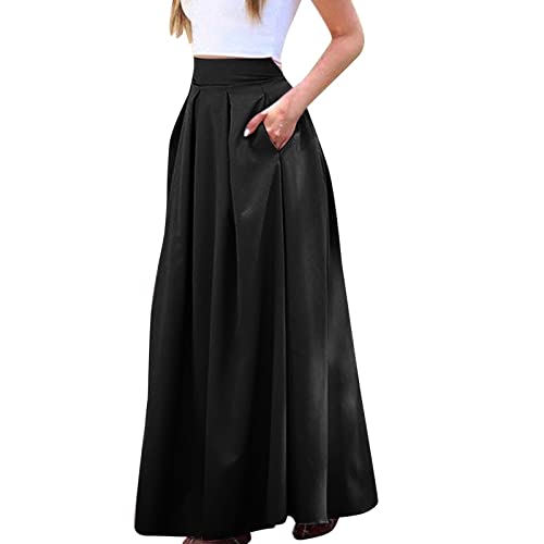 Maxirock Damen Lang,Karierter Rock Damen,Faltenrock Damen Große Größen Lange Röcke Swing Maxi Rock A Linie Freizeitrock Hohe Taille Plisseerock Bodenlänge Damenrock mit Taschen Herbst Sommer von Generic