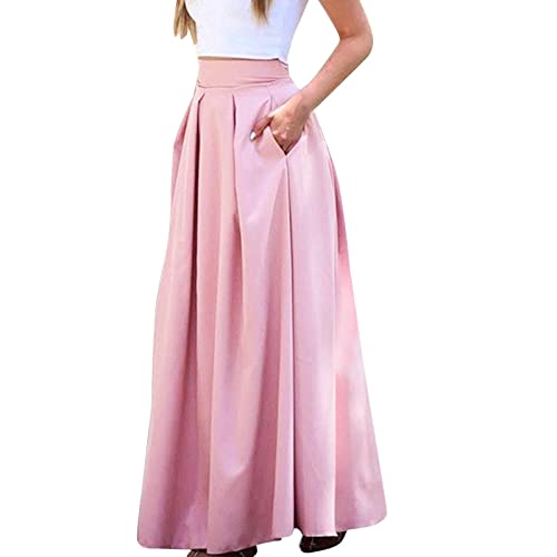 Maxirock Damen Lang,Karierter Rock Damen,Faltenrock Damen Große Größen Lange Röcke Swing Maxi Rock A Linie Freizeitrock Hohe Taille Plisseerock Bodenlänge Damenrock mit Taschen Herbst Sommer von Generic