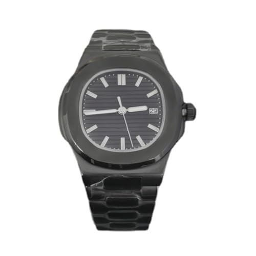 Mechanische Armbanduhr ohne Logo, modische Uhr aus massivem Stahl, automatischer Kalender, PVD-SS, NH35-Uhrwerk, Uhren für Herren, 41 mm, Schwarz von Generic