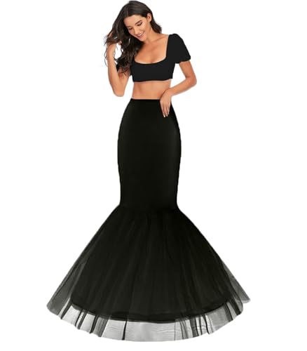 Meerjungfrau Unterrock Reifrock Mermaid Fishtail Petticoat Crinoline Full Slip Brautkleid Krinoline Fischschwanz Unterröcke Hochzeit Rock Kleid Kleidung Kostüm Underskirt Elastisch Taille(Schwarz,36) von Generic