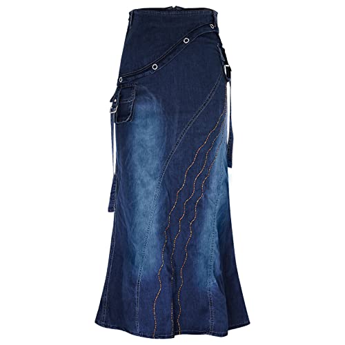 Meerjungfrauen Rock Lang - Jeansrock Damen Lang Stretch Maxirock - Jeansröcke Sommer Denim-Skirts Vintage Blaues-Kleid Große Größen A-Linie Lange Swing Röcke Bleistiftrock/Sommerrock/Wickelrock von Generic