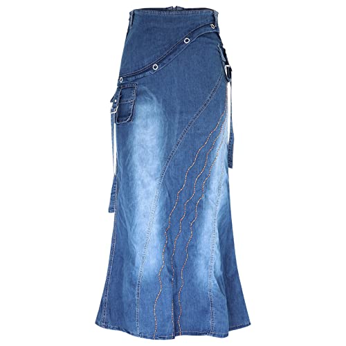 Meerjungfrauen Rock Lang - Jeansrock Damen Lang Stretch Maxirock - Jeansröcke Sommer Denim-Skirts Vintage Blaues-Kleid Große Größen A-Linie Lange Swing Röcke Bleistiftrock/Sommerrock/Wickelrock von Generic