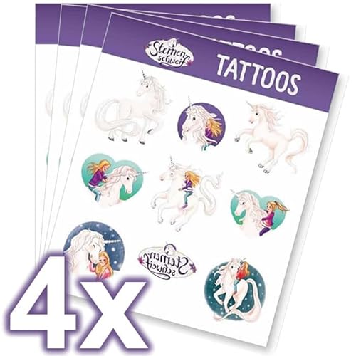 Mega Tattoo Set * STERNENSCHWEIF * als Mitgebsel, Geschenk oder zum Spielen | 4 Bögen mit 36 Tattoos | Mädchen Einhorn Pferde Laura Aufkleber Sticker Kinder Kindergeburtstag Geburtstag von Generic