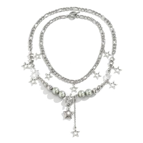 Mehrschichtige Stern-Anhänger-Halskette, Modische Mehrschichtige Halsketten, Robust, Leicht zu Tragen für den Alltag für Mädchen (Freie Größe) von Generic
