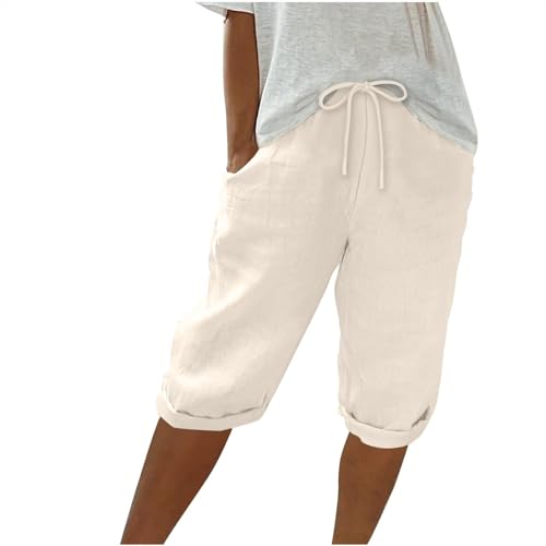 Damen Leinenhose Leicht Und Luftig Mittellange Hosen Locker Strandhose Mit Kordelzug Casual Pants Hohe Taille Freizeithose,Beige,S Damen Leinenhose Leicht Und Luftig Mittellange Hosen Locker Strandhose Mit Kordelzug Casual Pants Hohe Taille Freizeithose,Beige,S von Generic