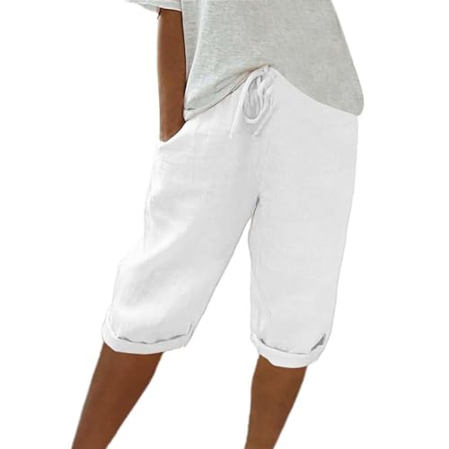 Damen Leinenhose Leicht Und Luftig Mittellange Hosen Locker Strandhose Mit Kordelzug Casual Pants Hohe Taille Freizeithose,Weiß,XXL Damen Leinenhose Leicht Und Luftig Mittellange Hosen Locker Strandhose Mit Kordelzug Casual Pants Hohe Taille Freizeithose,Weiß,XXL von Generic